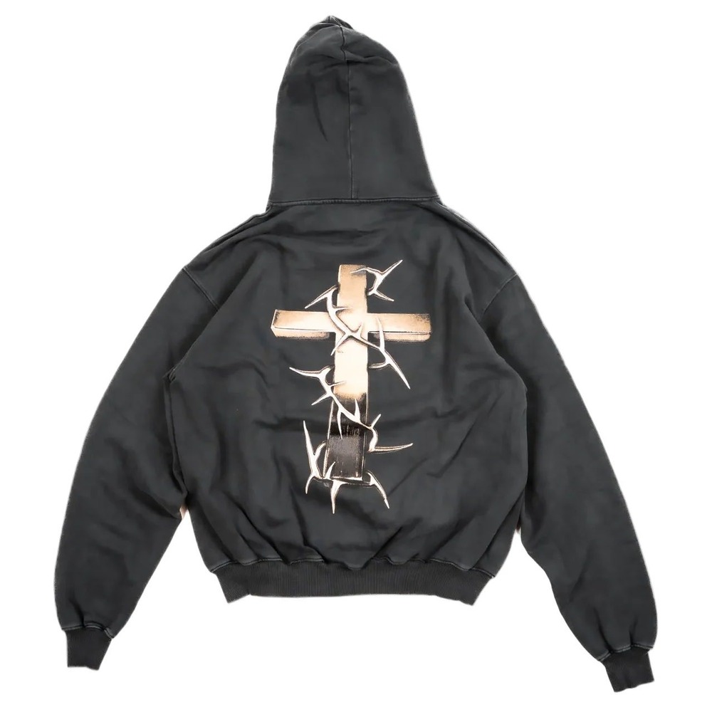 Shade for Saints Cross Thorn Hoodie Mens Small Washed Black Rue Porter 465 GSM